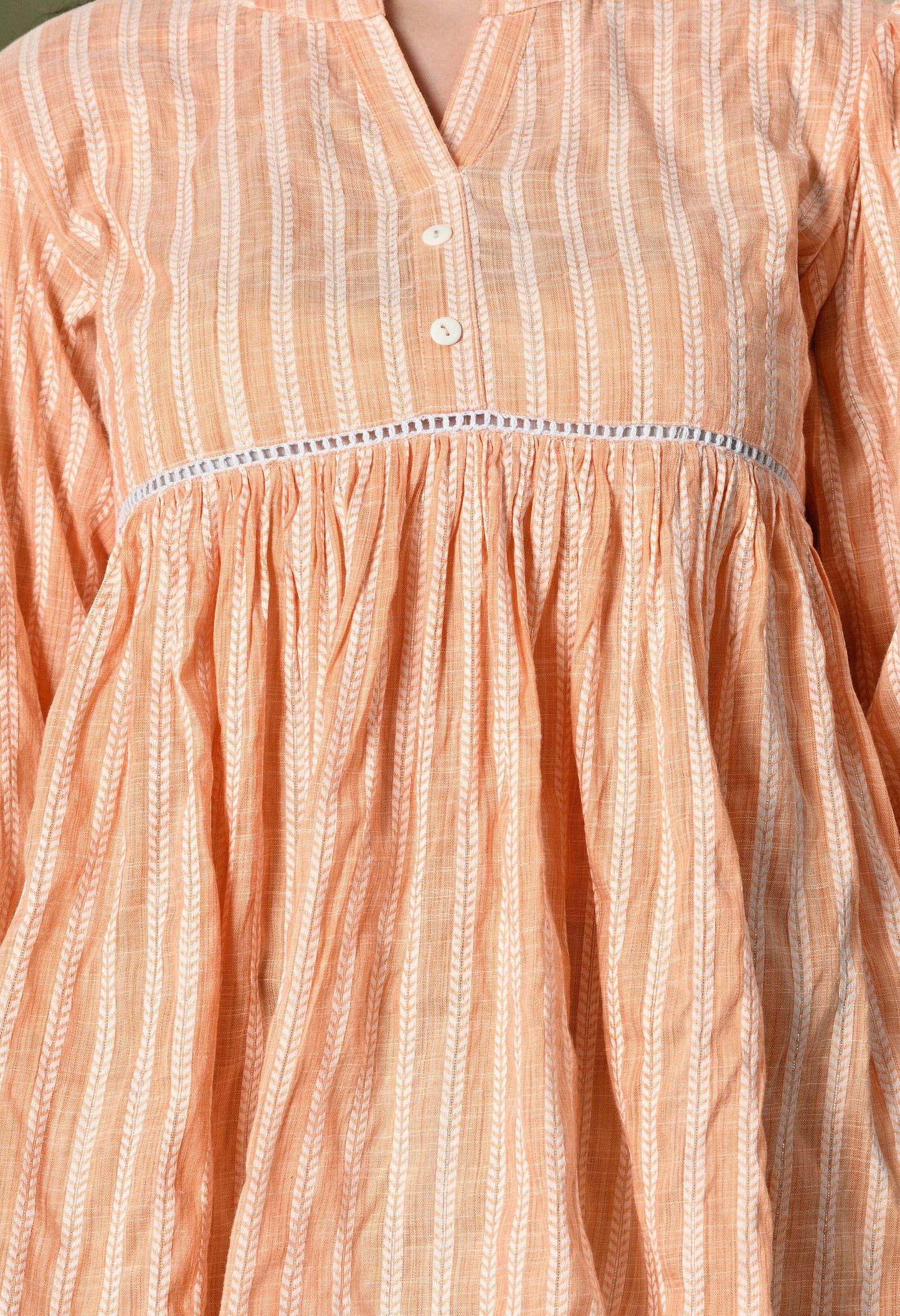 Striped katha Flared Cotton Top with Front Button Detailing