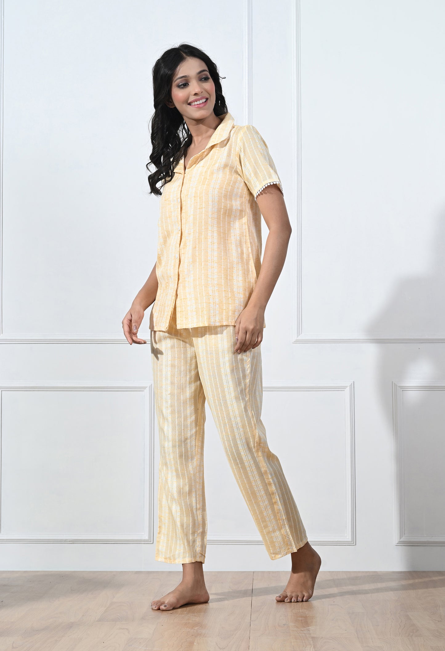 Striped printed Cotton Co-ord Night Suit Set