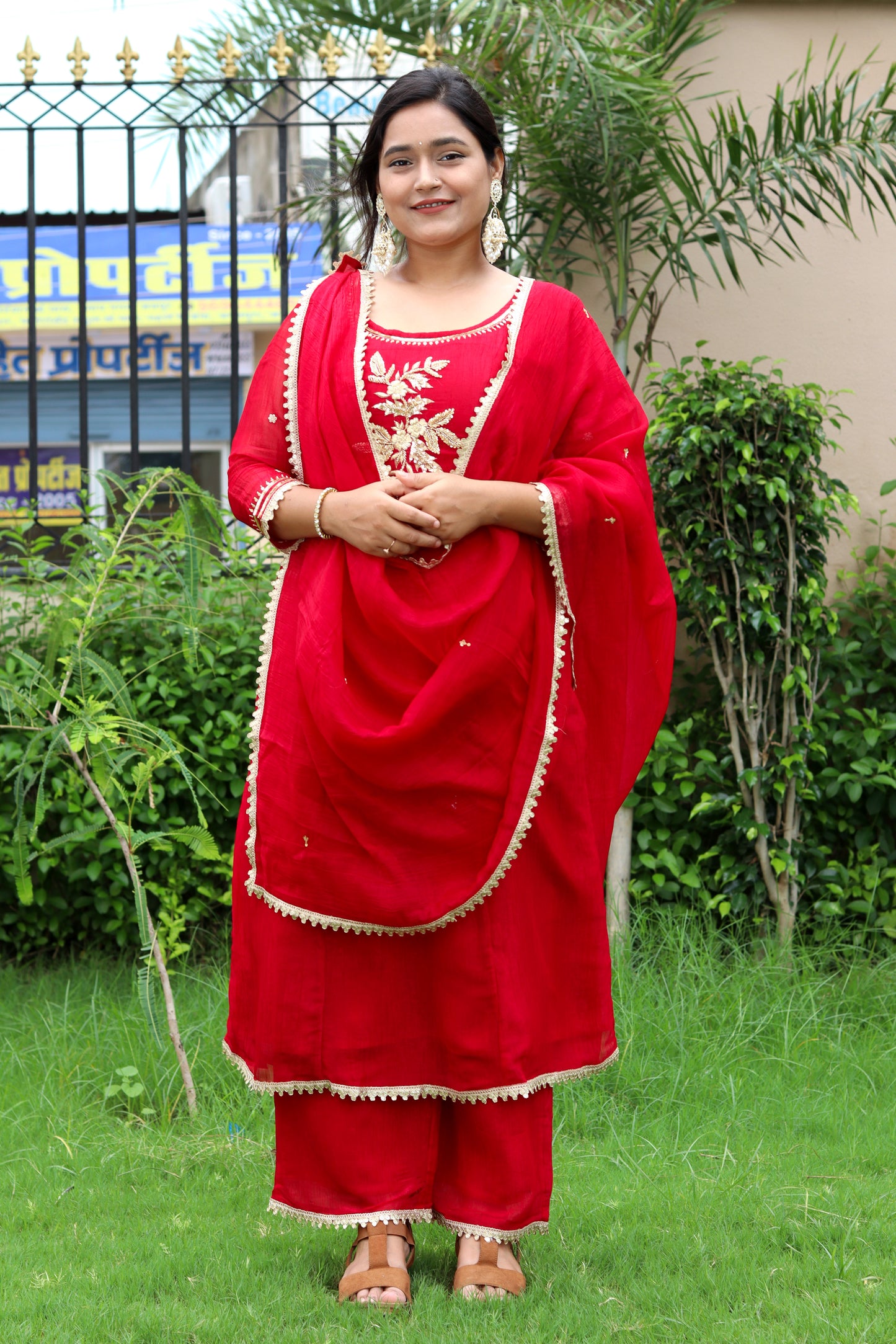 Royal Rouge Hand-Embroidered Suit Set – Dabka & Cut‑Dana