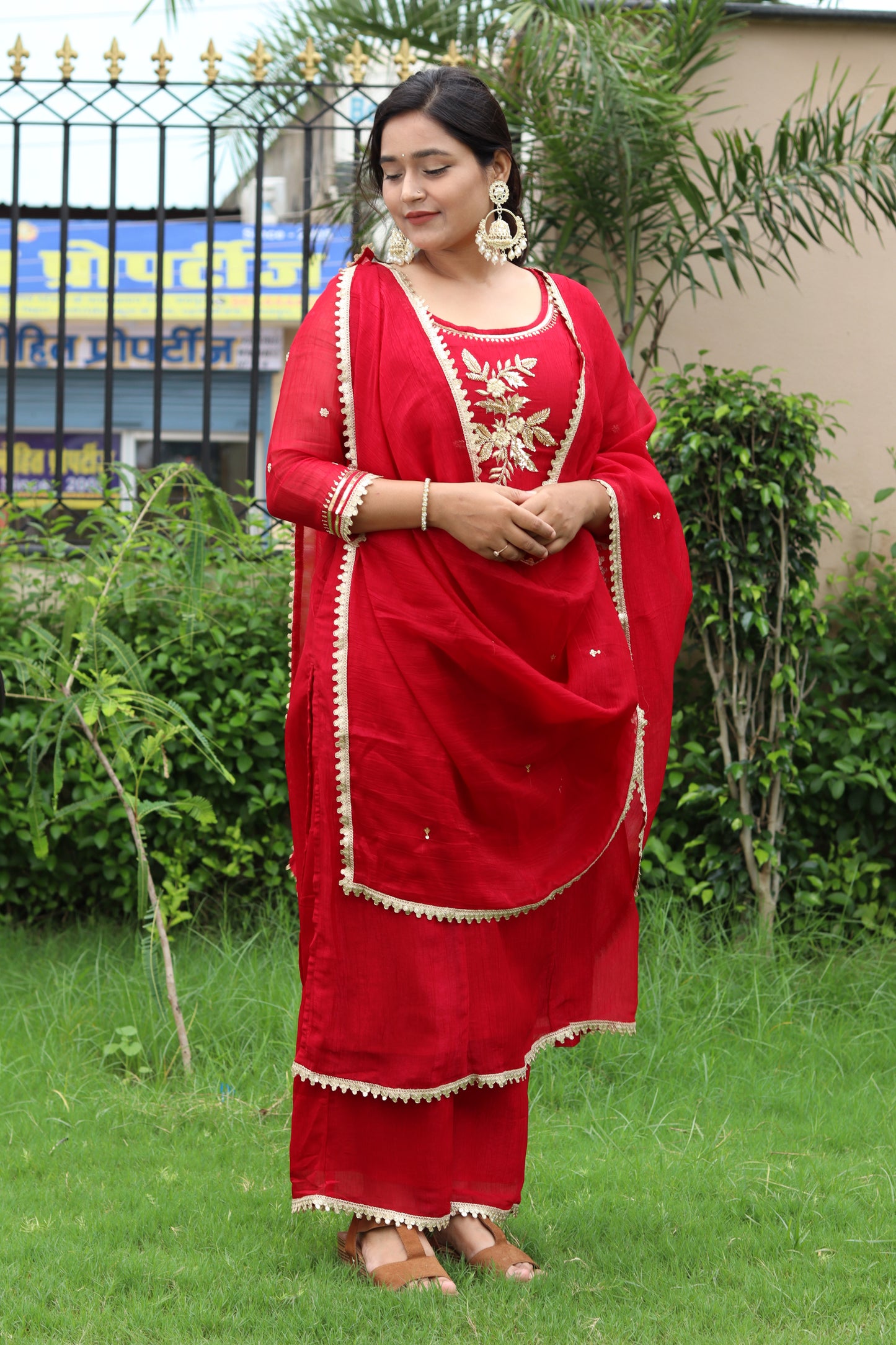 Royal Rouge Hand-Embroidered Suit Set – Dabka & Cut‑Dana