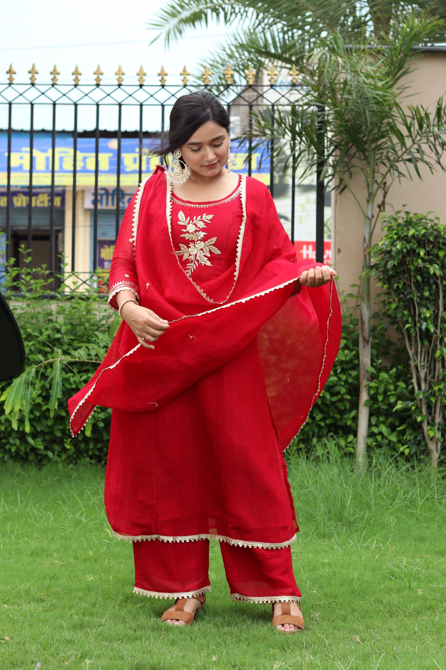 Royal Rouge Hand-Embroidered Suit Set – Dabka & Cut‑Dana