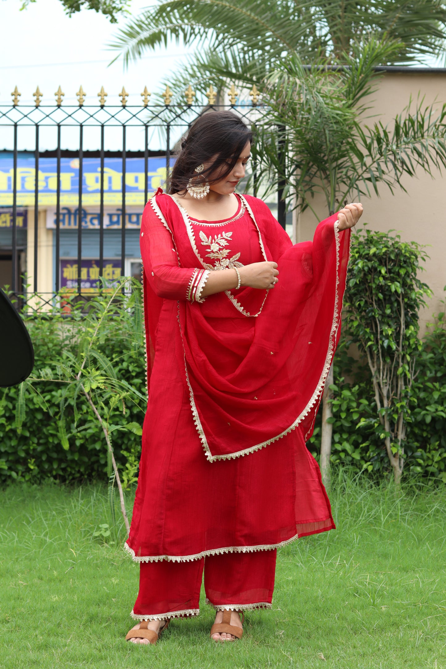 Royal Rouge Hand-Embroidered Suit Set – Dabka & Cut‑Dana