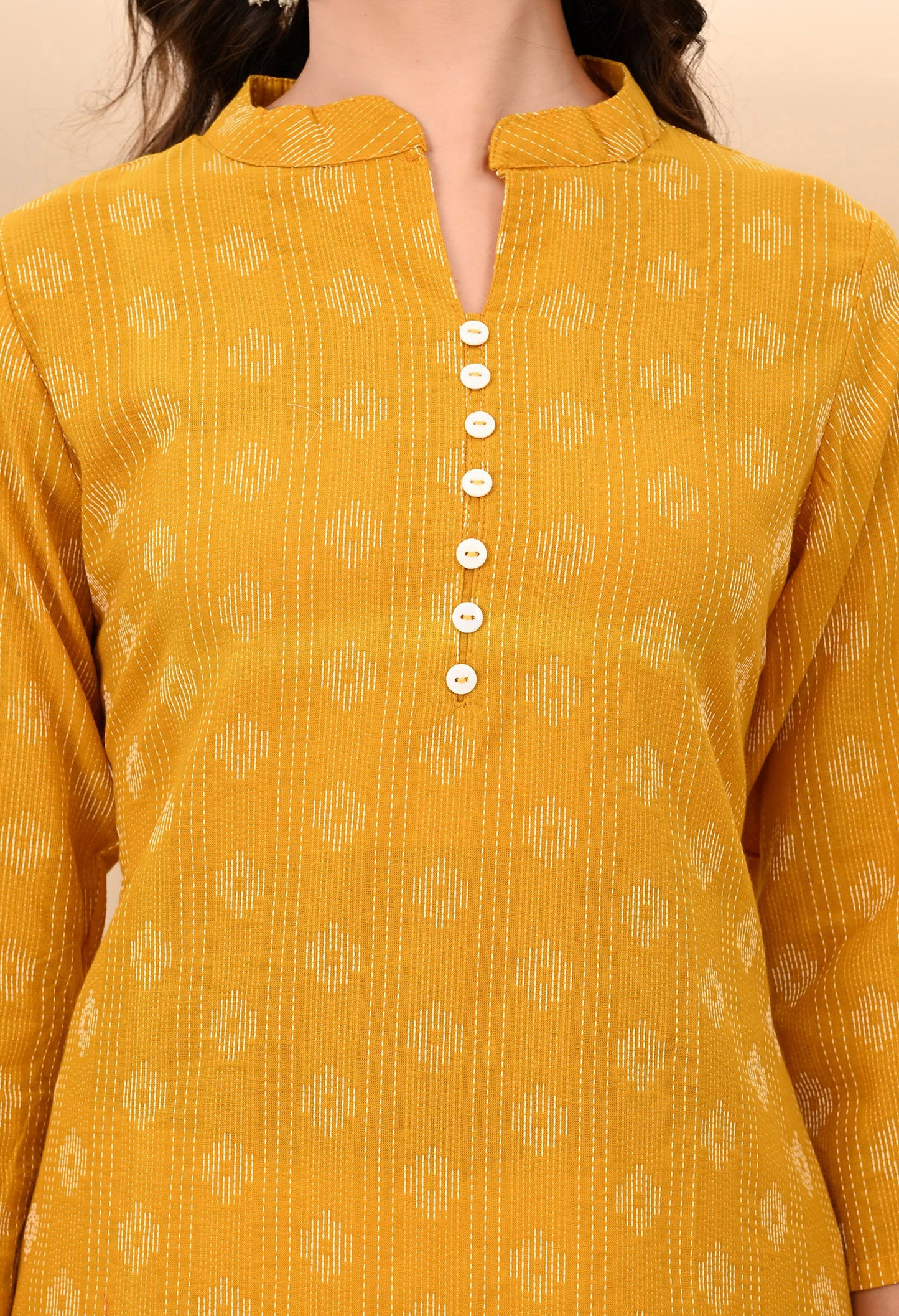 Indigo Blue katha work Cotton Kurti with chinese colar
