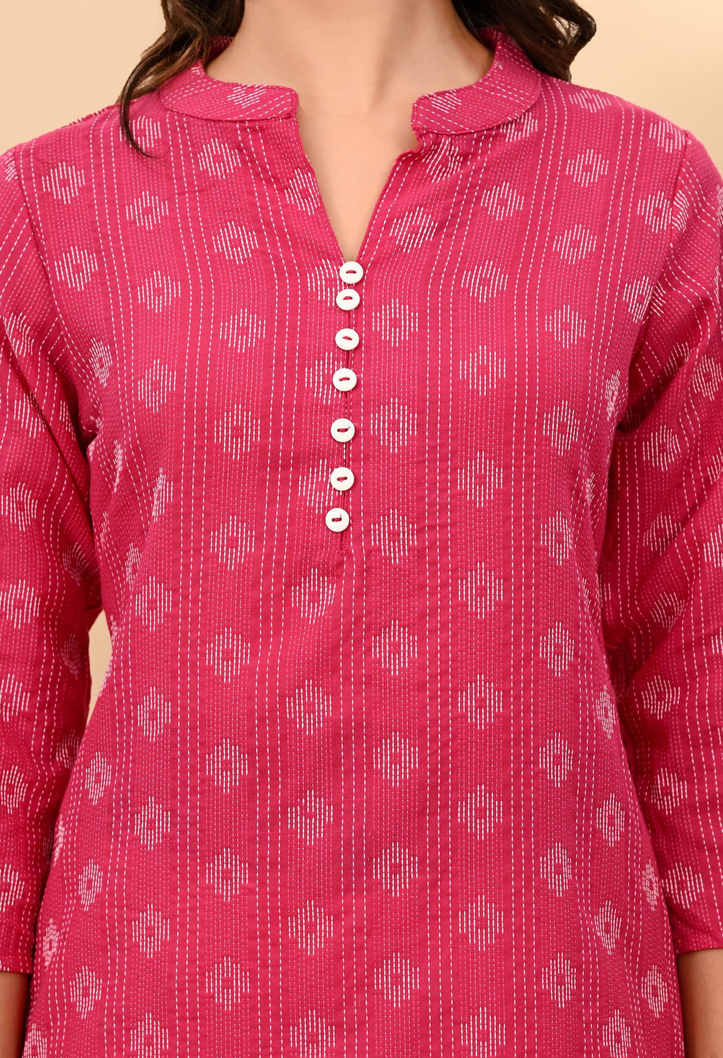 Indigo Blue katha work Cotton Kurti with chinese colar