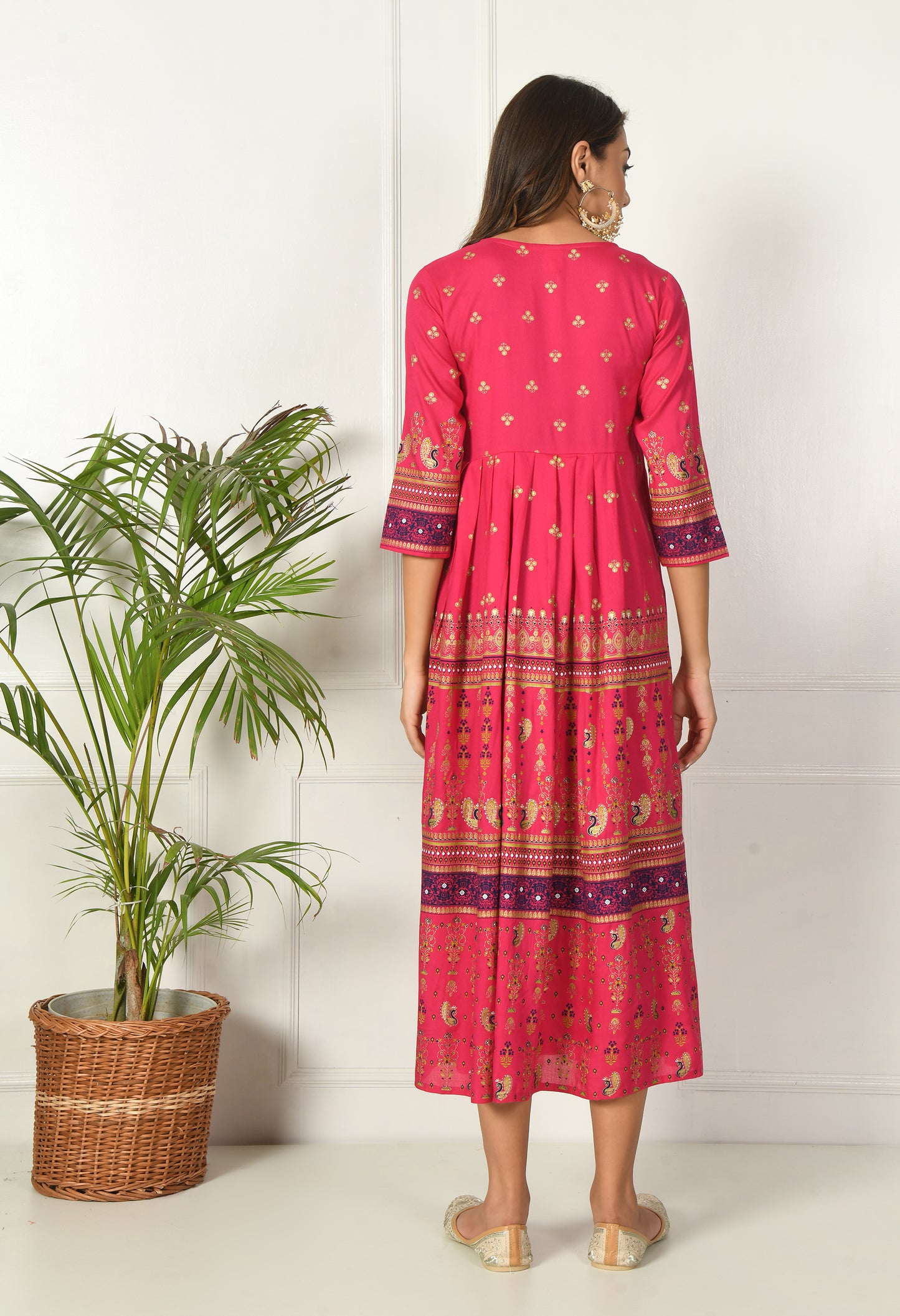 Vibrant Pink Ethnic Printed Anarkali Kurti Dress