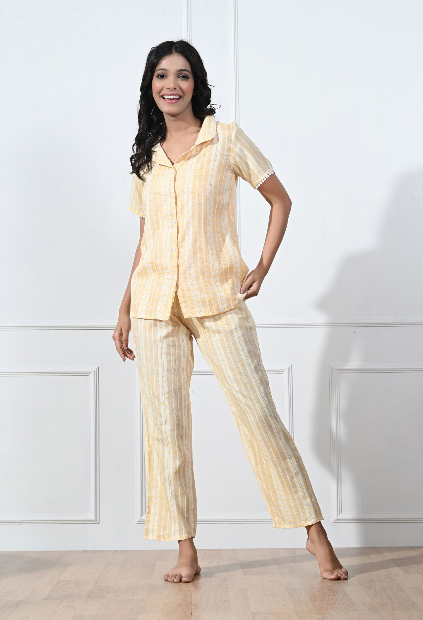 Striped printed Cotton Co-ord Night Suit Set