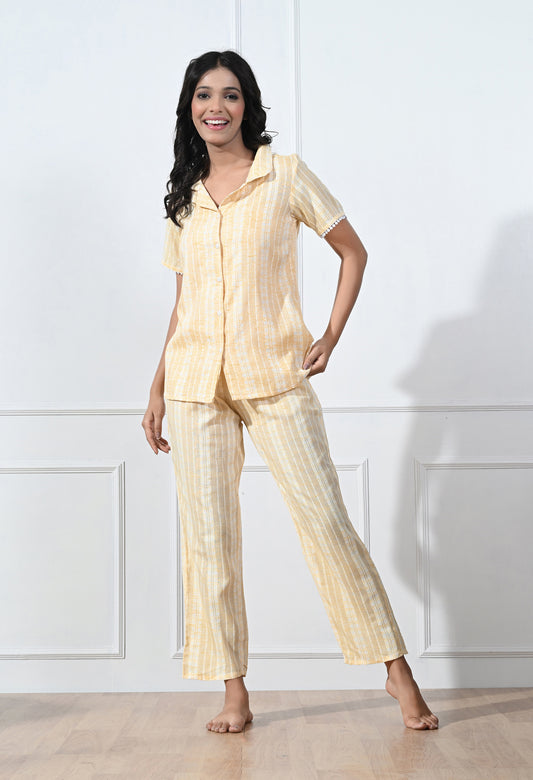 Striped printed Cotton Co-ord Night Suit Set