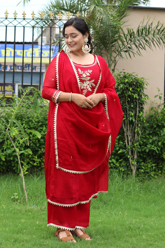 Royal Rouge Hand-Embroidered Suit Set – Dabka & Cut‑Dana